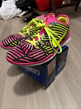 Nike Neon Pink Black Zebra-Stripe Athletic Shoes